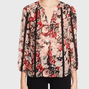Joie Red and Black Floral Blouse
